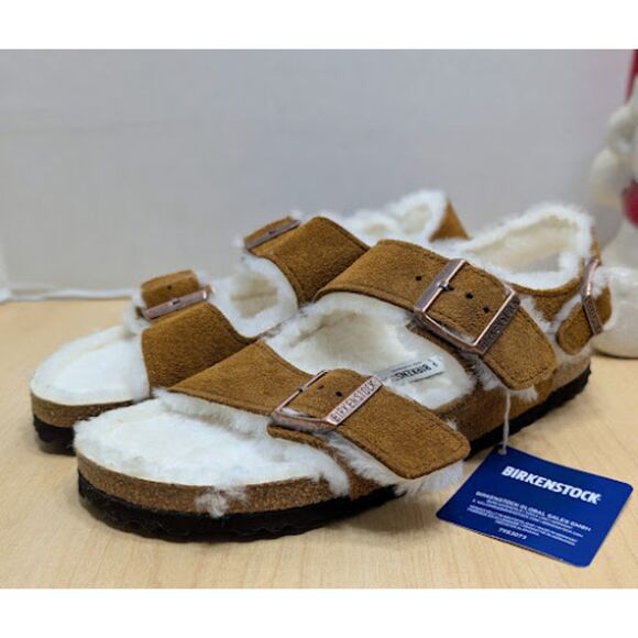 Birkenstock Milano Suede Leather Shearling Slingback Sandals Women's 9 EU 40 NWT - Picture 2 of 15